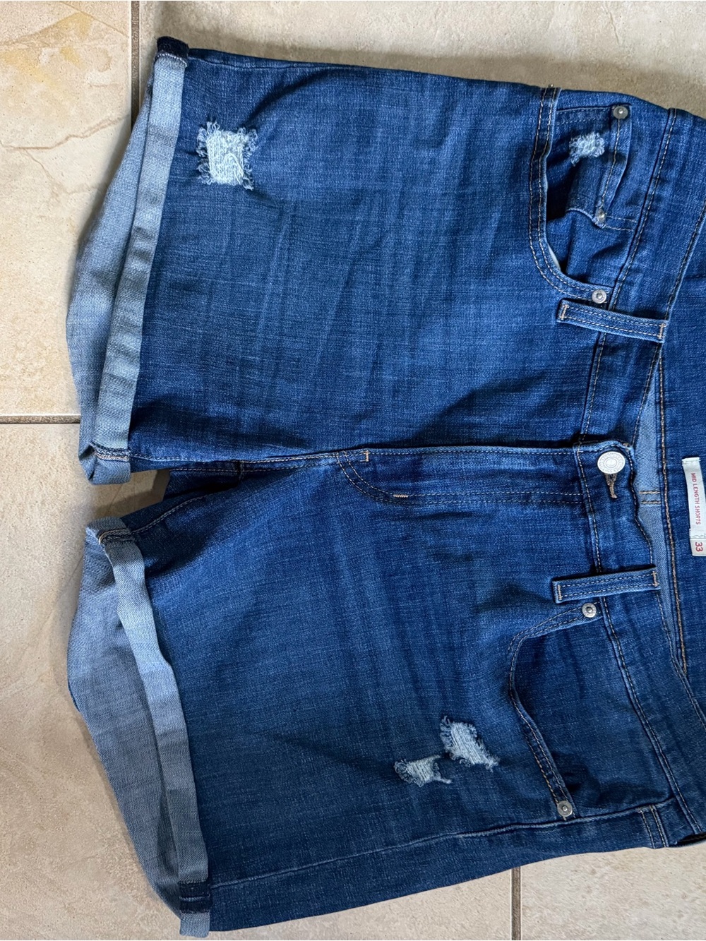 Women's Dark Blue Rolled Hem Denim Shorts
